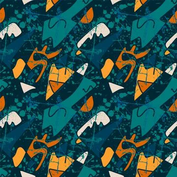 Seamless vector colorful artwork with chaotic shapes, grunge spots pattern Stock-Illustration