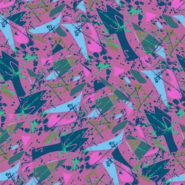 Seamless vector colorful artwork with chaotic shapes, grunge spots pattern Stock Illustration