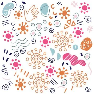 Seamless vector corona pattern, covid-19 virus hand drawn abstract organic Stock Illustration