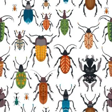 Seamless vector cute beetles pattern for kids Illustrazione stock
