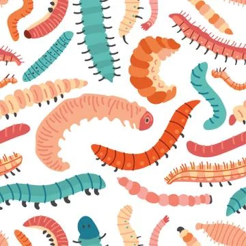 Seamless vector cute caterpillars pattern for kids Stock Illustration