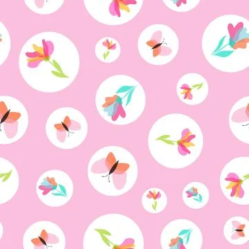 Seamless vector design flowers and butterflies Illustrazione stock