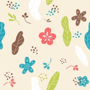 Seamless vector doodle floral pattern, spring summer backdrop. Hand drawn Stock Illustration