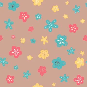 Seamless vector doodle floral pattern, spring summer backdrop. Hand drawn Stock Illustration