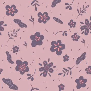 Seamless vector doodle floral pattern, spring summer backdrop. Hand drawn Stock Illustration