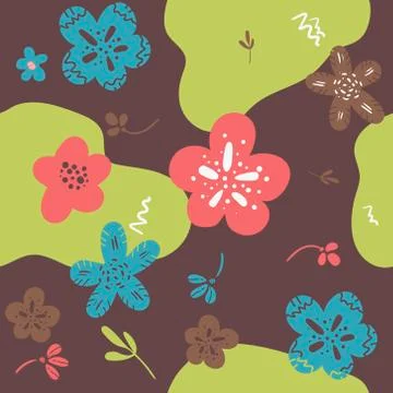 Seamless vector doodle floral pattern, spring summer backdrop. Hand drawn Illustrazione stock