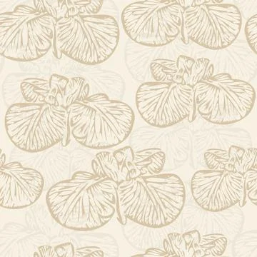 Seamless vector doodle iris flower beige pattern. Monochrome sketch print. Stock Illustration
