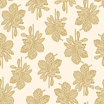 Seamless vector doodle maple leaves background. Monochrome doodle leaf print イラスト素材