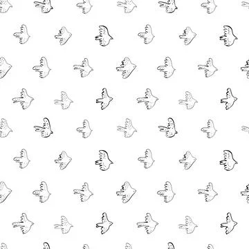 Seamless vector doodle pattern with black birds. Stock Illustration