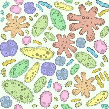 Seamless Vector doodle pattern of Microbes, bacteria and virus, microorganism Stock-Illustration