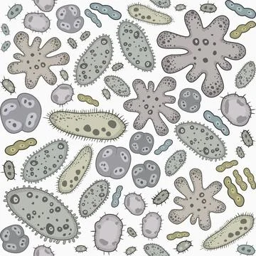 Seamless Vector doodle pattern of Microbes, bacteria and virus, microorganism Stockillustratie