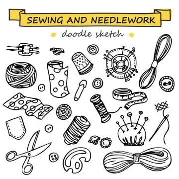 Seamless vector doodle sewing and needlework set Stock Illustration