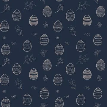 	Seamless vector EASTER in blue: eggs with patterns, flowers, butterflies. 库存插图