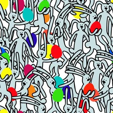 Seamless vector easter bunny pattern. Rabbit and eggs endless background. EPS Ilustración de archivo