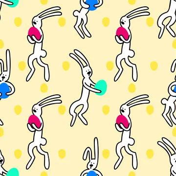 Seamless vector easter bunny pattern. Rabbit and eggs endless background. EPS Stock Illustration