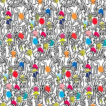 Seamless vector easter bunny pattern. Rabbit and eggs endless background. EPS 스톡 일러스트