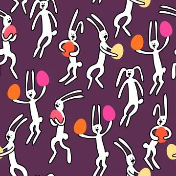 Seamless vector easter bunny pattern. Rabbit and eggs endless background. EPS Illustrazione stock
