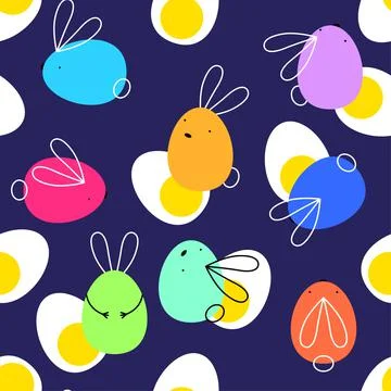 Seamless vector easter bunny pattern. Rabbit and eggs endless background. EPS イラスト素材