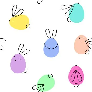 Seamless vector easter bunny pattern. Rabbit and eggs endless background. Stock Illustration