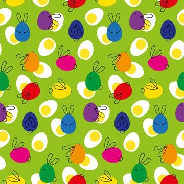 Seamless vector easter bunny pattern. Rabbit and eggs endless background. Illustrazione stock