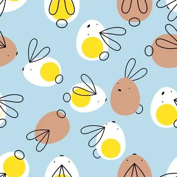 Seamless vector easter bunny pattern. Rabbit and eggs endless background. Ilustración de archivo