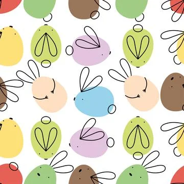 Seamless vector easter bunny pattern. Rabbit and eggs endless background. Stock Illustration
