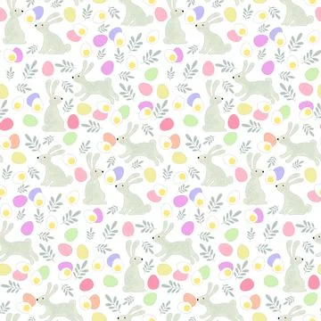 Seamless vector easter bunny pattern. Rabbit and eggs endless background. EPS 스톡 일러스트