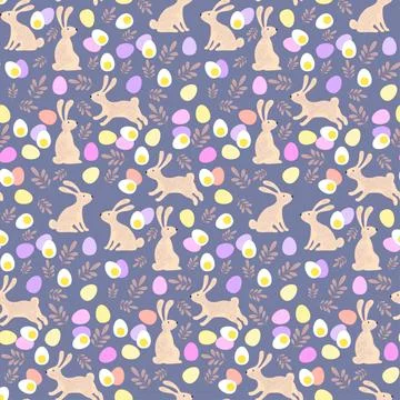 Seamless vector easter bunny pattern. Rabbit and eggs endless background. EPS Illustrazione stock