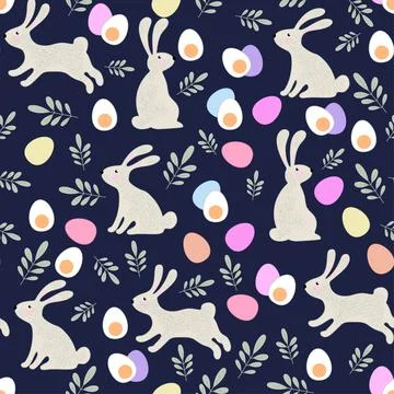 Seamless vector easter bunny pattern. Rabbit and eggs endless background. EPS イラスト素材