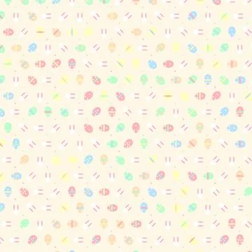 Seamless Vector Easter Pattern with Cute Bunnies and Colorful Eggs on Cream.. Stock Illustration