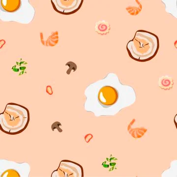 Seamless vector flat lay pattern of food ingredients variety Stock Illustration