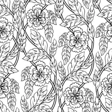Seamless vector floral background. Beautiful pattern with leaves, branches and Stock Illustration
