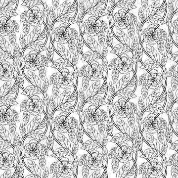 Seamless vector floral background. Beautiful pattern with leaves, branches and Stock Illustration