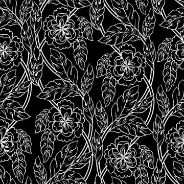 Seamless vector floral background. Beautiful pattern with leaves, branches and Stock Illustration