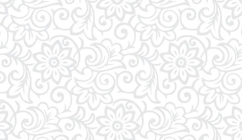 Seamless vector floral background in white and grey colors with elegant Stock Illustration