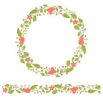 Seamless vector floral brush. Spring flower frame. Wreath. Stock Illustration