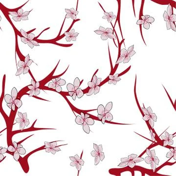 Seamless vector floral pattern background with hand drawn tropical japanese f Illustrazione stock