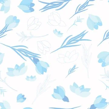 Seamless vector floral pattern with crocus flowers Stock Illustration