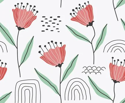 Seamless vector floral pattern with flowers. Stock Illustration