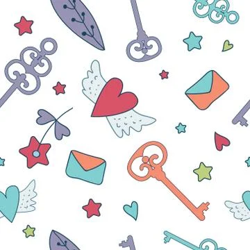 Seamless vector floral pattern isolated on white cute keys, lett Illustrazione stock