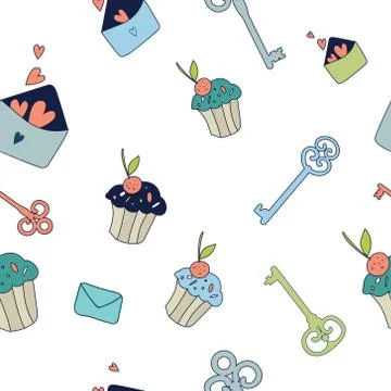 Seamless vector floral pattern isolated on white cute keys, lett Stock Illustration