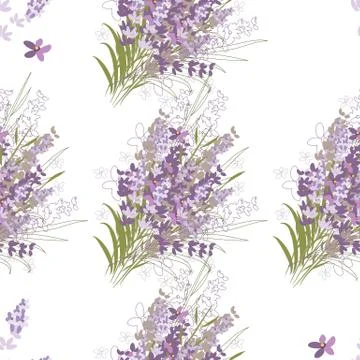 Seamless vector floral pattern with lavender flowers Stock Illustration