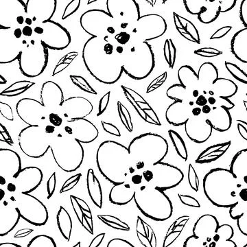 Seamless vector floral pattern with outline flower Stock Illustration