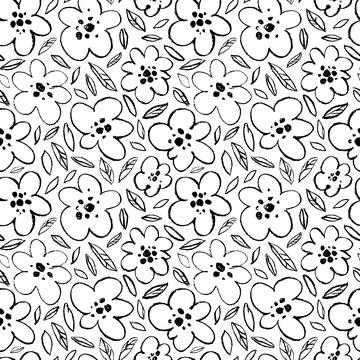 Seamless vector floral pattern with outline flower Stock Illustration