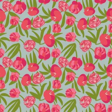 Seamless vector floral pattern with pink peonies Stock Illustration