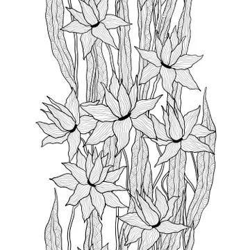 Seamless vector floral pattern. Royal lilies flowers with stylized doodle leaves Stock Illustration