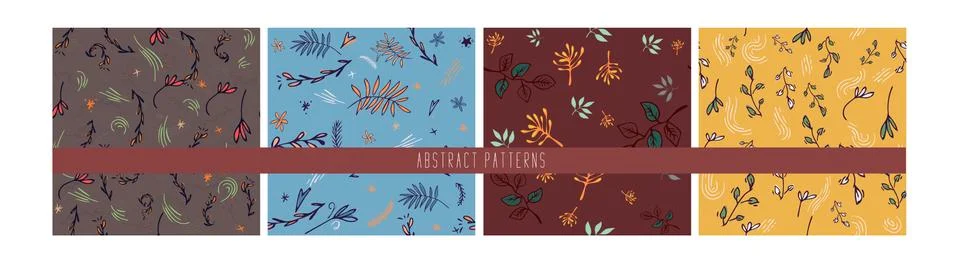 Seamless vector floral pattern set. hand drawn doodles flowers. Abstract back Stock Illustration