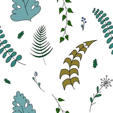 Seamless vector floral pattern of simple bright meadow flowers and leaves Illustrazione stock