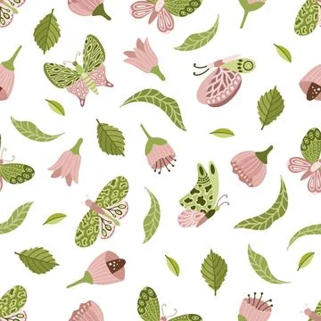 Seamless vector floral pattern, spring, summer backdrop. Hand drawn surface Stock Illustration