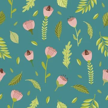 Seamless vector floral pattern, spring, summer backdrop. Hand drawn surface Stock Illustration